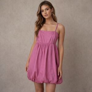 Pink Empire Waist Bubble Hem Cocktail Banydoll Dress Small Barbiecore Shower NWT